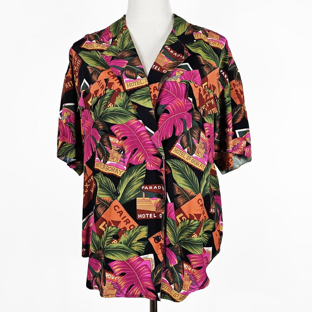Vintage 80's Cami Flawed Short Sleeve Double Breasted Button Down Tropical Shirt